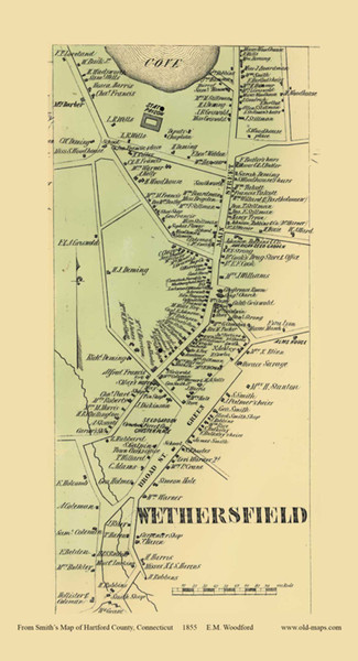 Wethersfield Village - Wethersfield Connecticut 1855 Old Town Map Custom Print - Hartford Co.