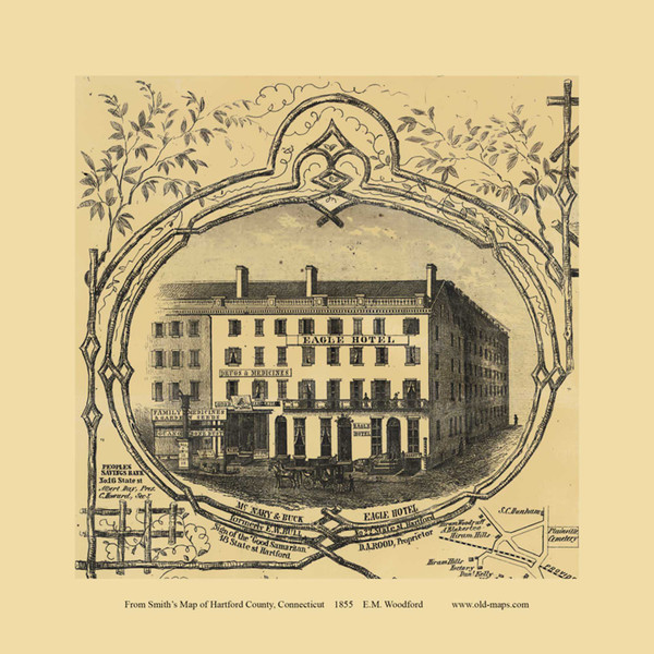 Eagle Hotel - Hartford Connecticut 1855 Old Town Map Custom Print - Hartford Co.