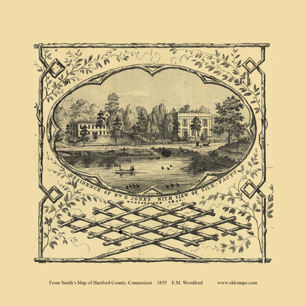 Jones Residence - Manchester Connecticut 1855 Old Town Map Custom Print - Hartford Co.