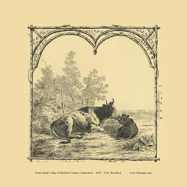 Cows Picture - Connecticut 1855 Old Town Map Custom Print - Hartford Co.