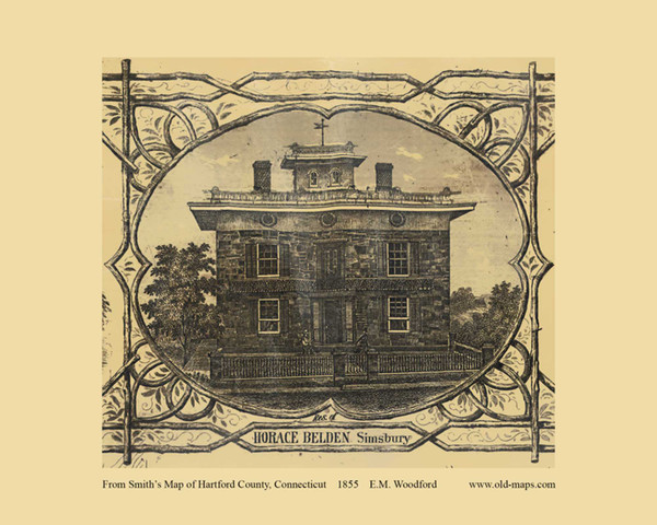 Belden Residence - Simsbury Connecticut 1855 Old Town Map Custom Print - Hartford Co.