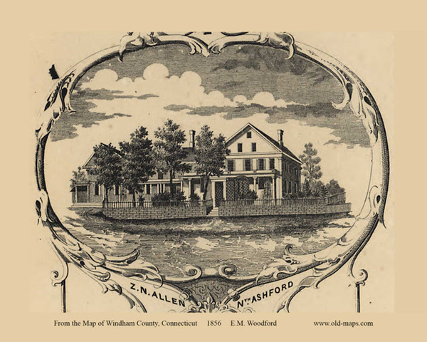 Allen House - North Ashford Connecticut 1856 Old Town Map Custom Print - Windham Co.