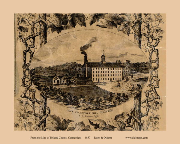 Hope Co. Satinet Mill - Stafford Connecticut 1857 - Old Town Map Custom Print - Tolland Co. Hope Co. Satinet Mill - Stafford Connecticut 1857 - Old Town Map Custom Print - Tolland Co.