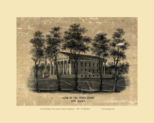 State House, Connecticut 1852 - Old Map Custom Print - New Haven Co.
