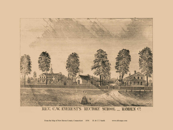 C.W. Everest's Rectory School - Hamden Connecticut 1856 - Old Town Map Custom Print - New Haven Co. C.W. Everest's Rectory School - Hamden Connecticut 1856 - Old Town Map Custom Print - New Haven Co.