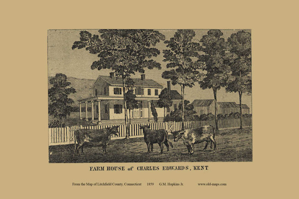 Charles Edwards Farm House - Kent Connecticut 1859 Old Town Map Custom Print - Litchfield Co.