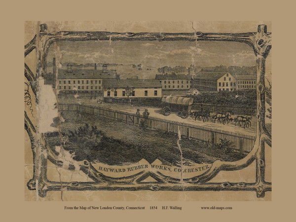 Hayward Rubber Works - Colchester Connecticut 1854 Old Town Map Custom Print - New London Co.