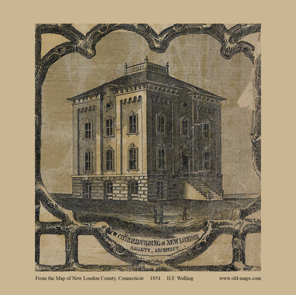 New City Hall Building - New London Connecticut 1854 Old Town Map Custom Print - New London Co.