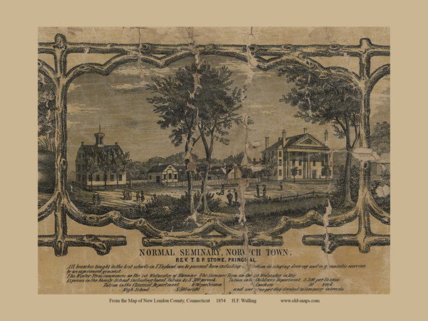 Normal Seminary - Norwich Connecticut 1854 Old Town Map Custom Print - New London Co.