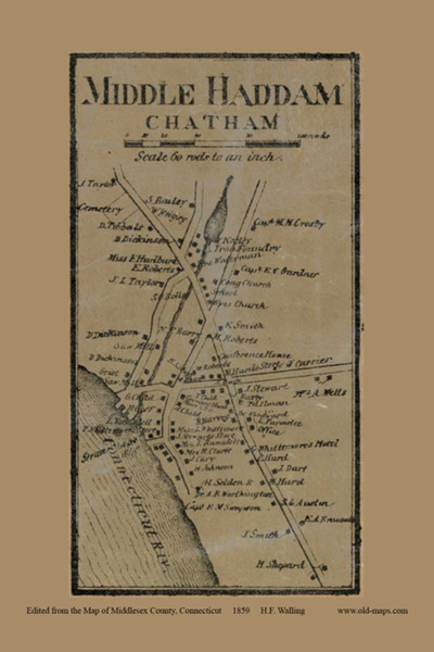 Middle Haddam Village - Chatham, Connecticut 1859 Middlesex Co. - Old Map Custom Print Middle Haddam Village - Chatham, Connecticut 1859 Middlesex Co. - Old Map Custom Print