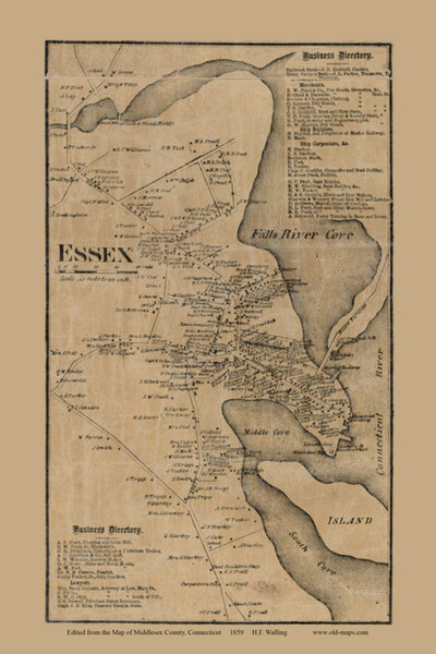 Essex Village - Essex, Connecticut 1859 Middlesex Co. - Old Map Custom Print