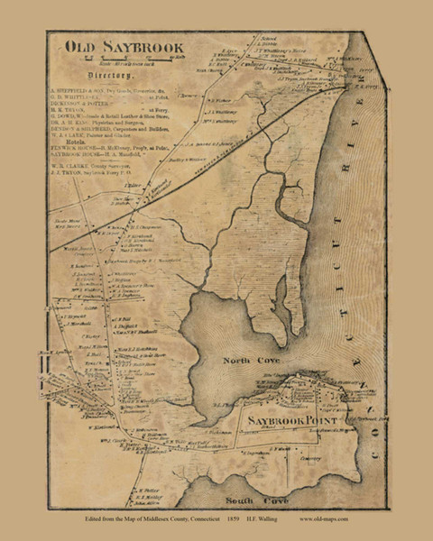 Old Saybrook Village - Old Saybrook, Connecticut 1859 Middlesex Co. - Old Map Custom Print Old Saybrook Village - Old Saybrook, Connecticut 1859 Middlesex Co. - Old Map Custom Print