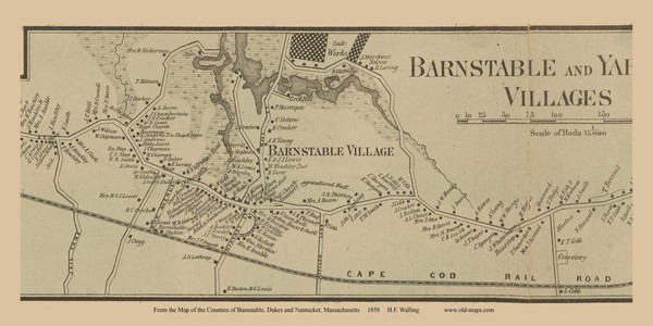 Barnstable Village (Excerpt) - Massachusetts 1858 Old Town Map Custom Print - Barnstable Co.