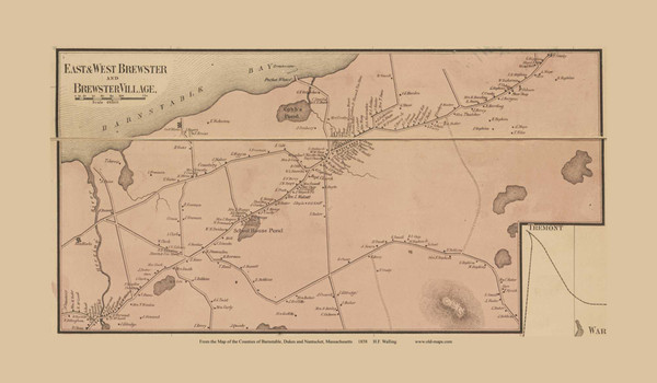 Brewster Villages - Massachusetts 1858 Old Town Map Custom Print - Barnstable Co.
