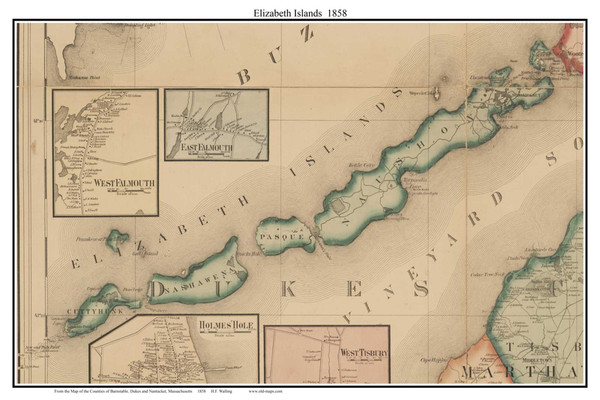 Elizabeth Islands Massachusetts 1858 Old Town Map Custom Print - Dukes Co.
