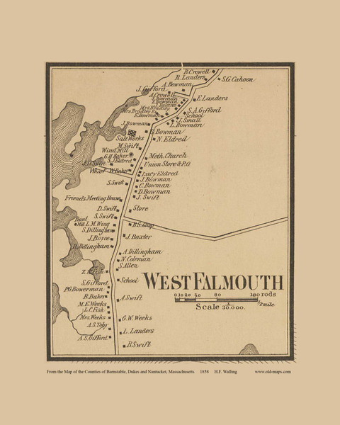 West Falmouth Village - Massachusetts 1858 Old Town Map Custom Print - Barnstable Co.