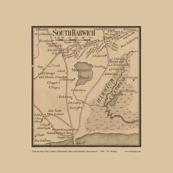 South Harwich Village - Massachusetts 1858 Old Town Map Custom Print - Barnstable Co. South Harwich Village - Massachusetts 1858 Old Town Map Custom Print - Barnstable Co.