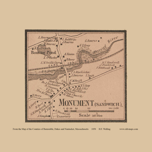 Sandwich Monument Village - Massachusetts 1858 Old Town Map Custom Print - Barnstable Co.