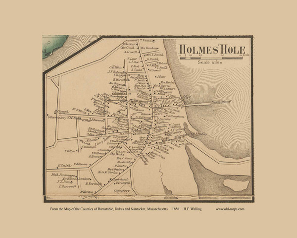 Holmes Hole Village - Tisbury Massachusetts 1858 Old Town Map Custom Print - Dukes Co.