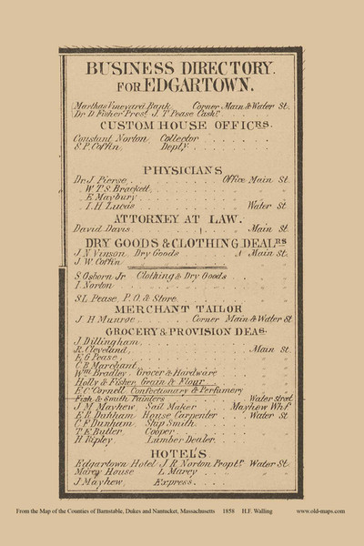 Business Directory - Edgartown Massachusetts 1858 Old Town Map Custom Print - Dukes Co.
