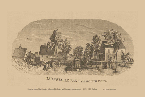 Barnstable Bank Picture - Yarmouth Massachusetts 1858 Old Town Map Custom Print - Barnstable Co.