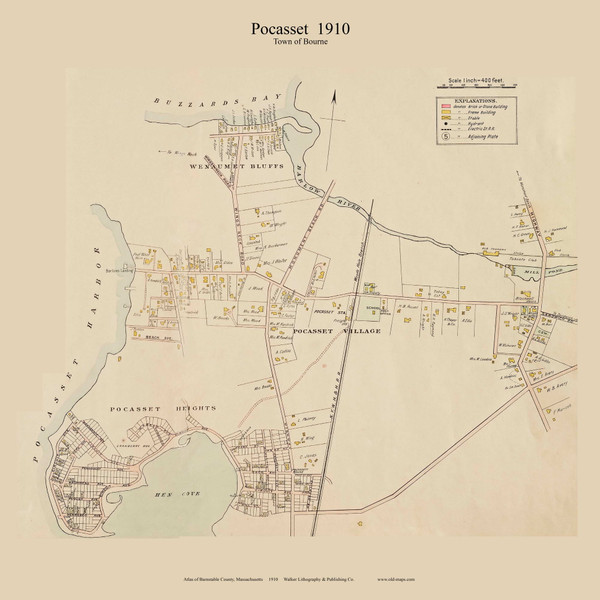 Pocasset - Bourne, Massachusetts 1910 Old Town Map Custom Print - Barnstable Co.