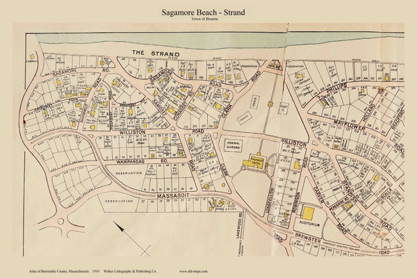 Sagamore Beach Strand - Bourne, Massachusetts 1910 Old Town Map Custom Print - Barnstable Co.