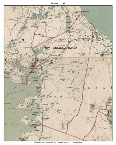 Bourne, 1891 - Old Town Map Reprint - Barnstable Co. - 1891 Atlas of Massachusetts