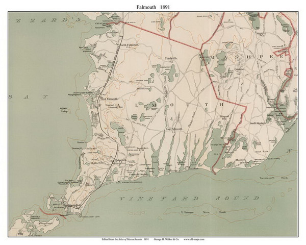 Falmouth, 1891 - Old Town Map Reprint - Barnstable Co. - 1891 Atlas of Massachusetts