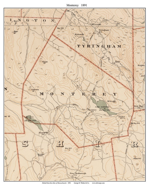 Monterey, 1891 - Old Town Map Reprint - Berkshire Co. - 1891 Atlas of Massachusetts