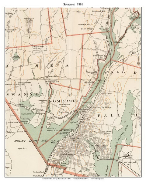 Somerset, 1891 - Old Town Map Reprint - Bristol Co. - 1891 Atlas of Massachusetts