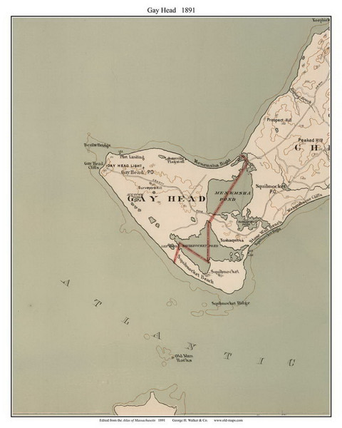 Gay Head, 1891 - Old Town Map Reprint - Dukes Co. - 1891 Atlas of Massachusetts Gay Head, 1891 - Old Town Map Reprint - Dukes Co. - 1891 Atlas of Massachusetts