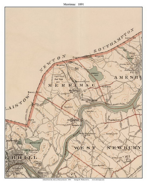 Merrimac, 1891 - Old Town Map Reprint - Essex Co. - 1891 Atlas of Massachusetts Merrimac, 1891 - Old Town Map Reprint - Essex Co. - 1891 Atlas of Massachusetts