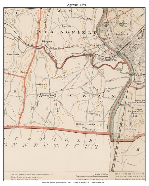 Agawam, 1891 - Old Town Map Reprint - Hampden Co. - 1891 Atlas of Massachusetts