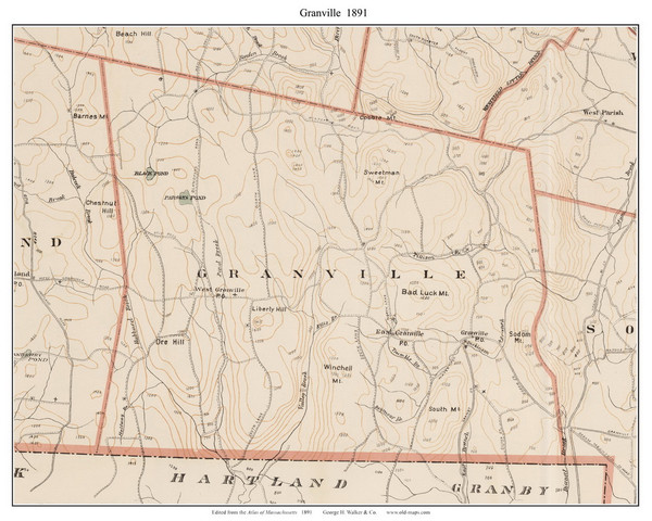 Granville, 1891 - Old Town Map Reprint - Hampden Co. - 1891 Atlas of Massachusetts