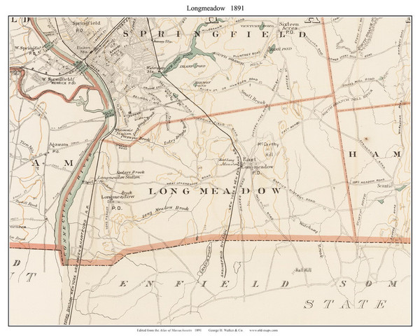 Longmeadow, 1891 - Old Town Map Reprint - Hampden Co. - 1891 Atlas of Massachusetts