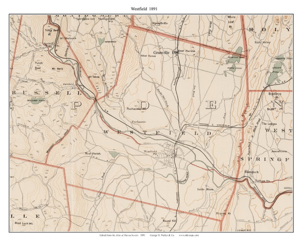 Westfield, 1891 - Old Town Map Reprint - Hampden Co. - 1891 Atlas of Massachusetts