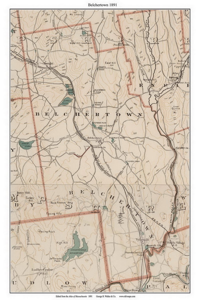 Belchertown, 1891 - Old Town Map Reprint - Hampshire Co. - 1891 Atlas of Massachusetts