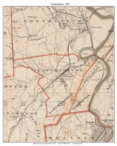Easthampton, 1891 - Old Town Map Reprint - Hampshire Co. - 1891 Atlas of Massachusetts