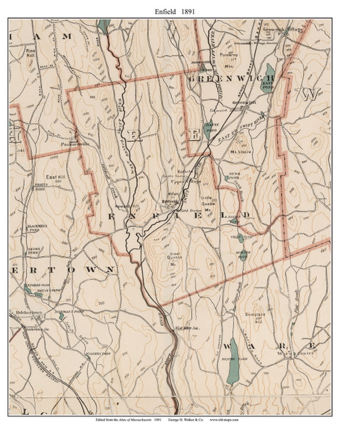 Enfield, 1891 - Old Town Map Reprint - Hampshire Co. - 1891 Atlas of Massachusetts