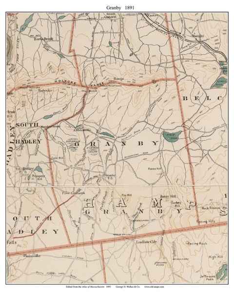 Granby, 1891 - Old Town Map Reprint - Hampshire Co. - 1891 Atlas of Massachusetts