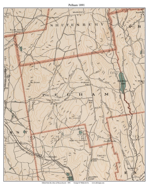 Pelham, 1891 - Old Town Map Reprint - Hampshire Co. - 1891 Atlas of Massachusetts Pelham, 1891 - Old Town Map Reprint - Hampshire Co. - 1891 Atlas of Massachusetts