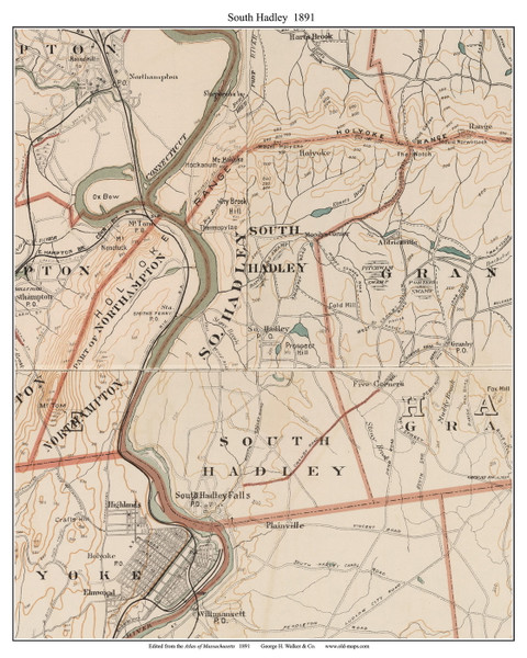 South Hadley, 1891 - Old Town Map Reprint - Hampshire Co. - 1891 Atlas of Massachusetts