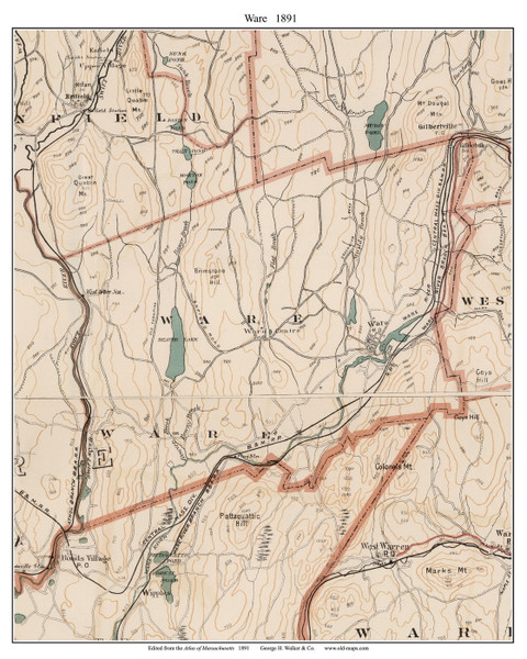 Ware, 1891 - Old Town Map Reprint - Hampshire Co. - 1891 Atlas of Massachusetts