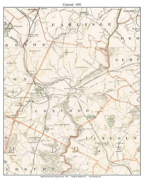 Concord, 1891 - Old Town Map Reprint - Middlesex Co. - 1891 Atlas of Massachusetts
