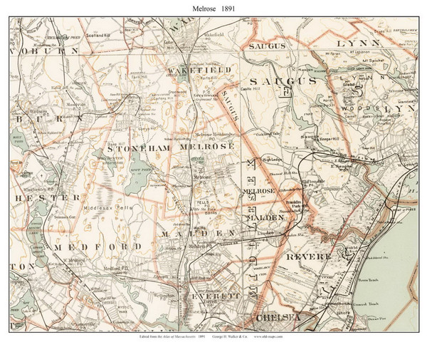 Melrose, 1891 - Old Town Map Reprint - Middlesex Co. - 1891 Atlas of Massachusetts