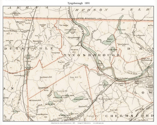 Tyngsborough, 1891 - Old Town Map Reprint - Middlesex Co. - 1891 Atlas of Massachusetts