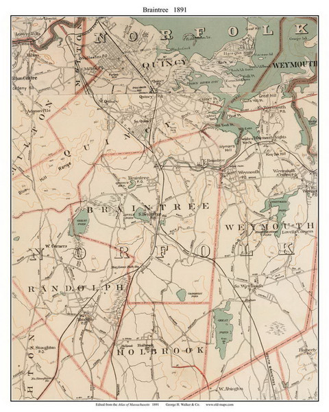 Braintree, 1891 - Old Town Map Reprint - Norfolk Co. - 1891 Atlas of Massachusetts