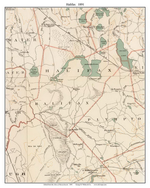 Halifax, 1891 - Old Town Map Reprint - Plymouth Co. - 1891 Atlas of Massachusetts Halifax, 1891 - Old Town Map Reprint - Plymouth Co. - 1891 Atlas of Massachusetts