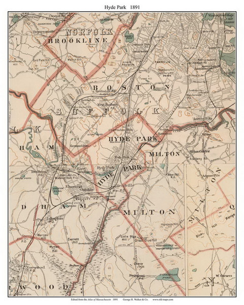 Hyde Park, 1891 - Old Town Map Reprint - Suffolk Co. - 1891 Atlas of Massachusetts